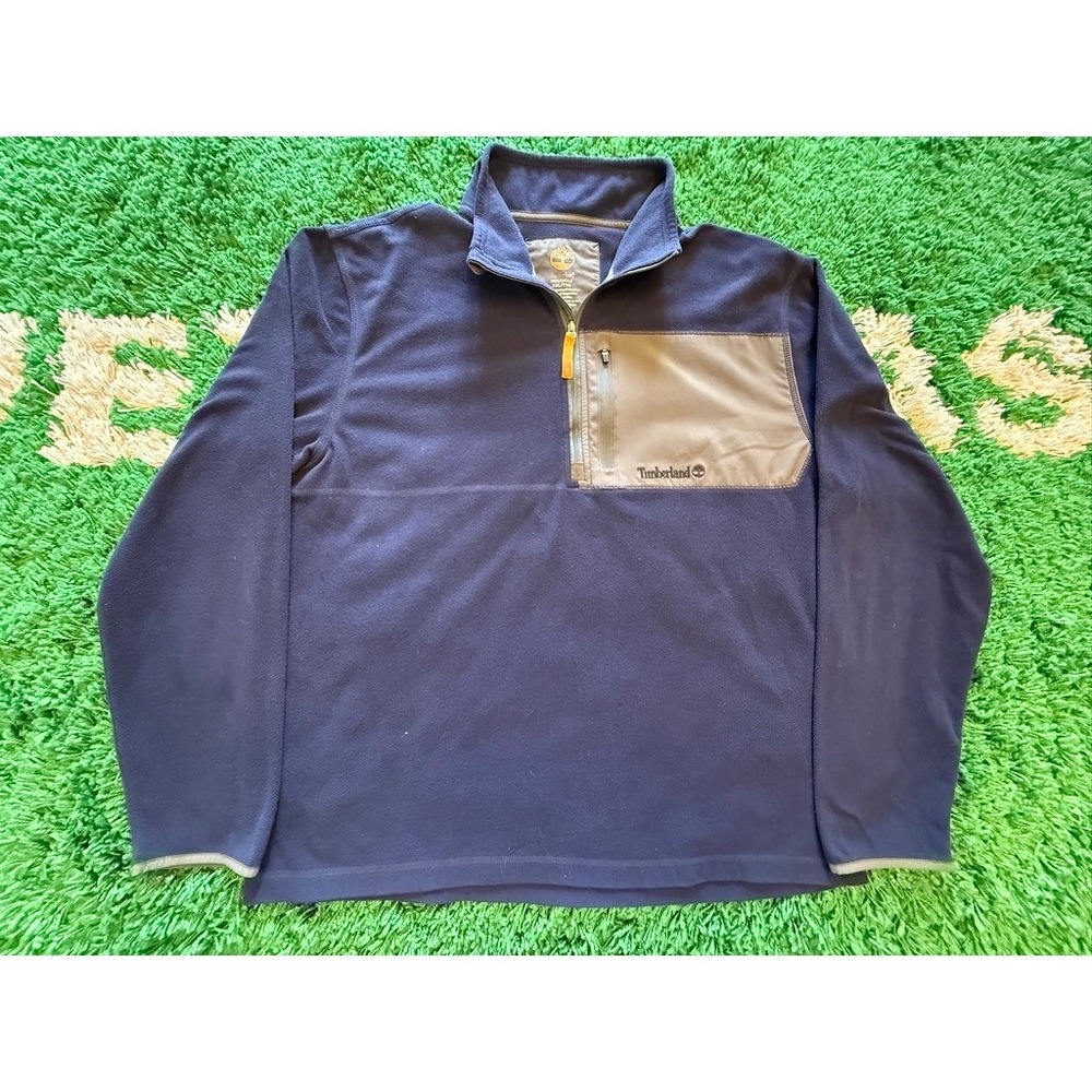 Timberland Fleece Pullover Mens XXL Blue Excellent 1/4 Zip Chest Pocket Logo
